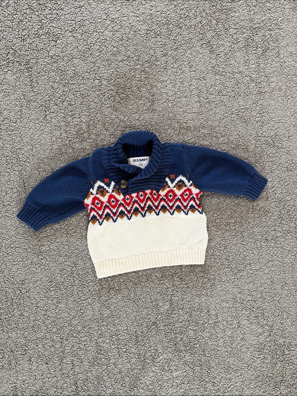 Old Navy Navy, Cream & Red Fair Isle Shawl Collar Sweater